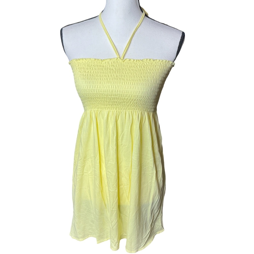 SO Yellow Smocked Halter Top Women Size XL Lemonade Boho Bead JK7052